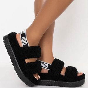 NIB UGG OH Flufitta Black Platform Sandals 39 9
